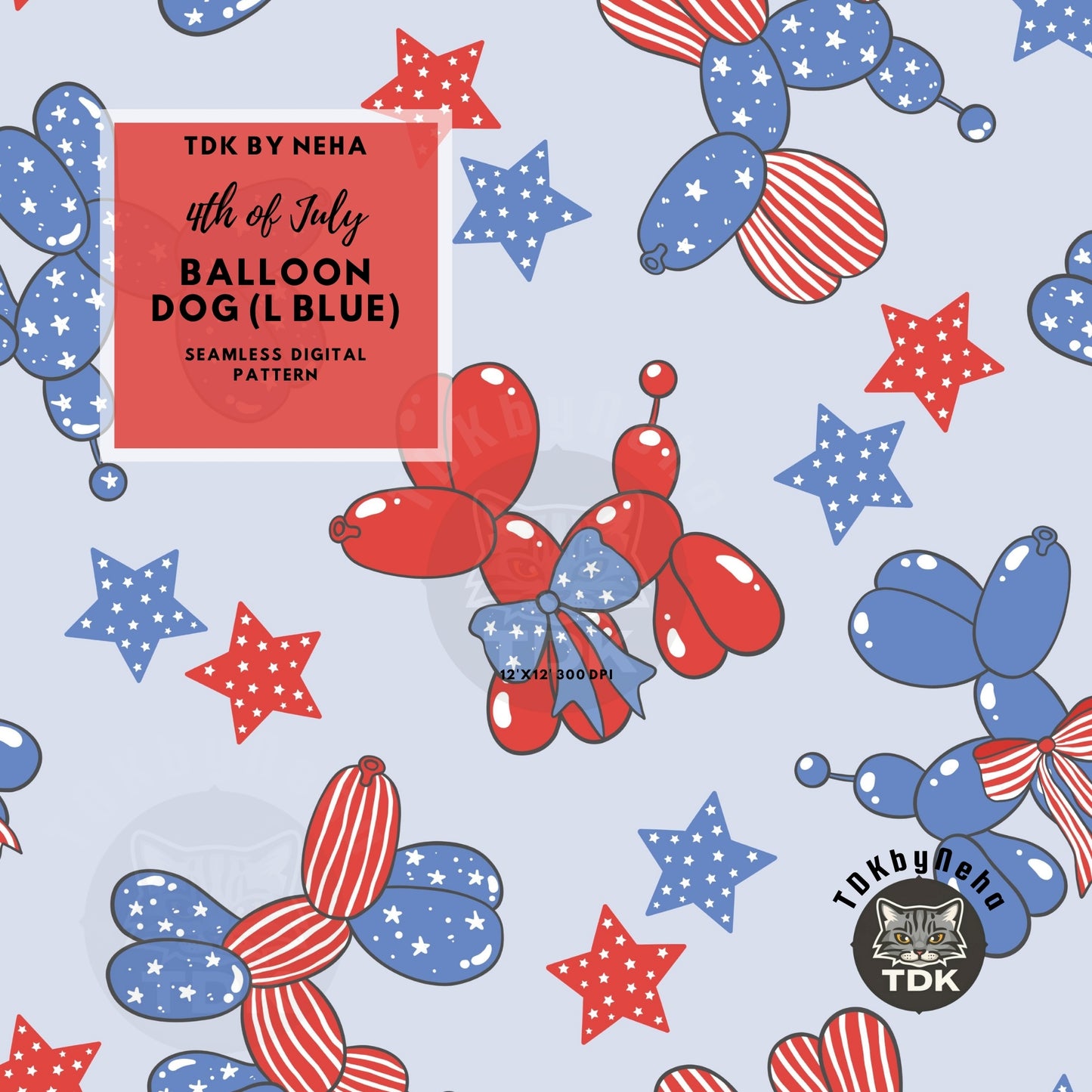 4th of July Balloon Dogs Seamless L Blue