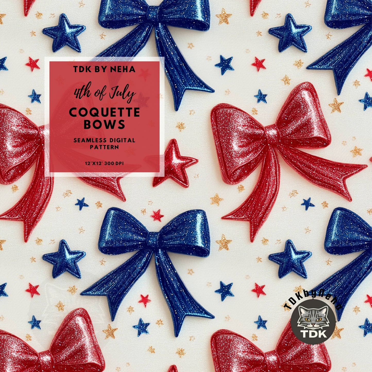 4th of July Glittery Coquette Bow Seamless