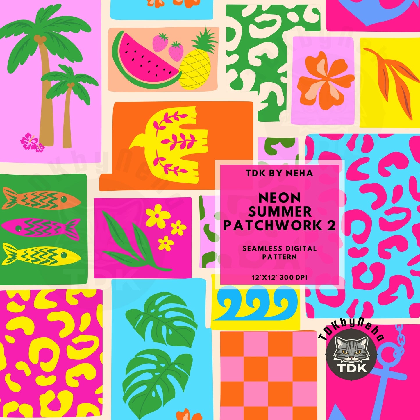 Neon Summer Sea Patchwork Seamless