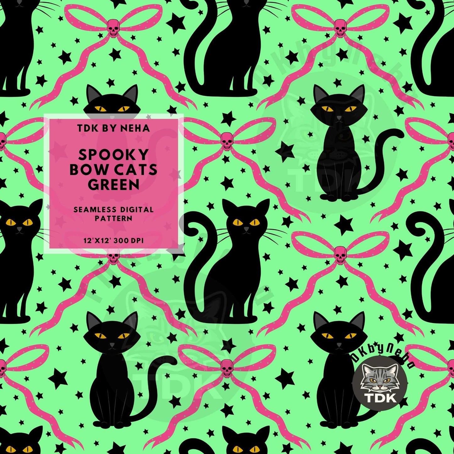 Coquette Black Cats Seamless PNG
