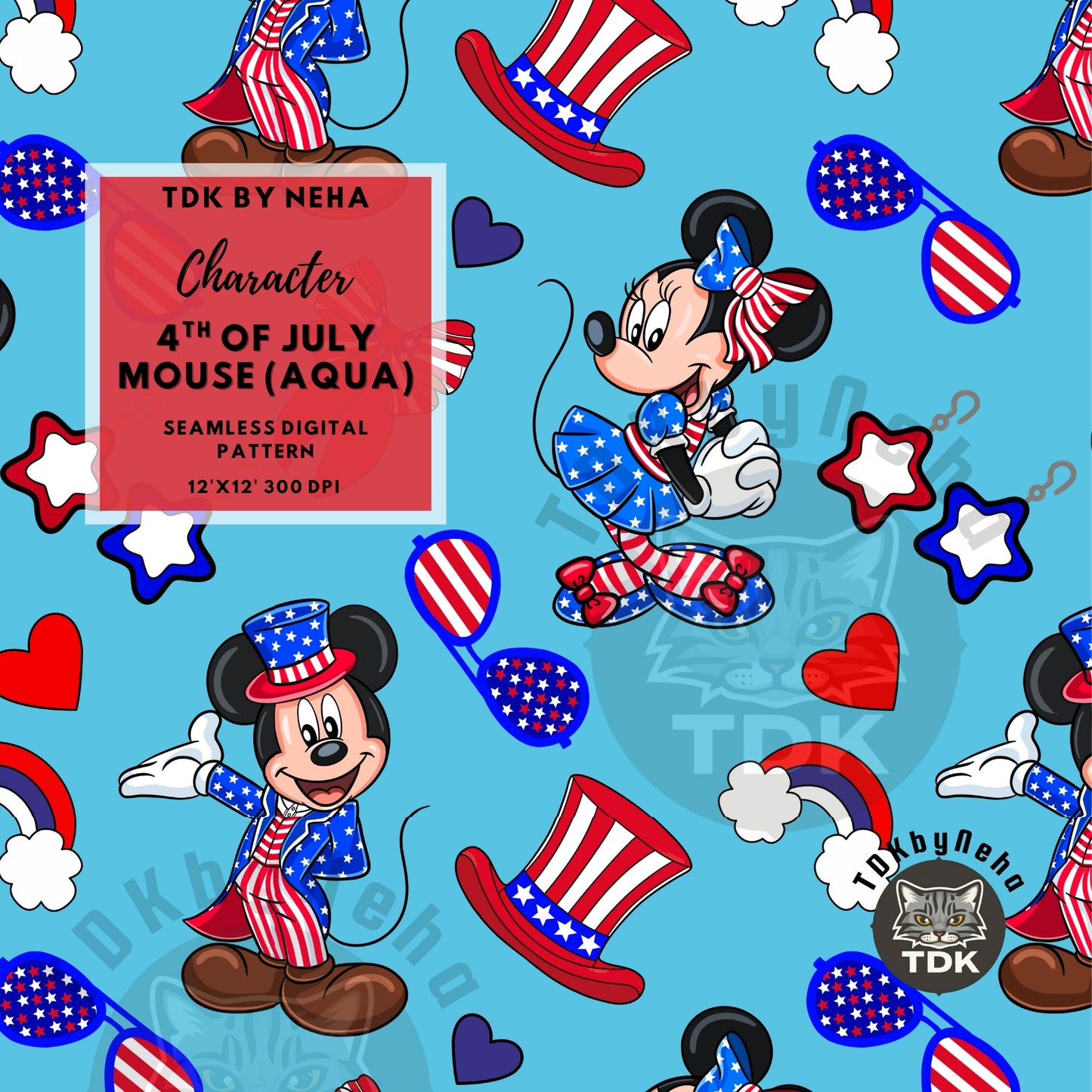 WEBSITE EXCLUSIVE - 4th of July Mouse Seamless Aqua Blue