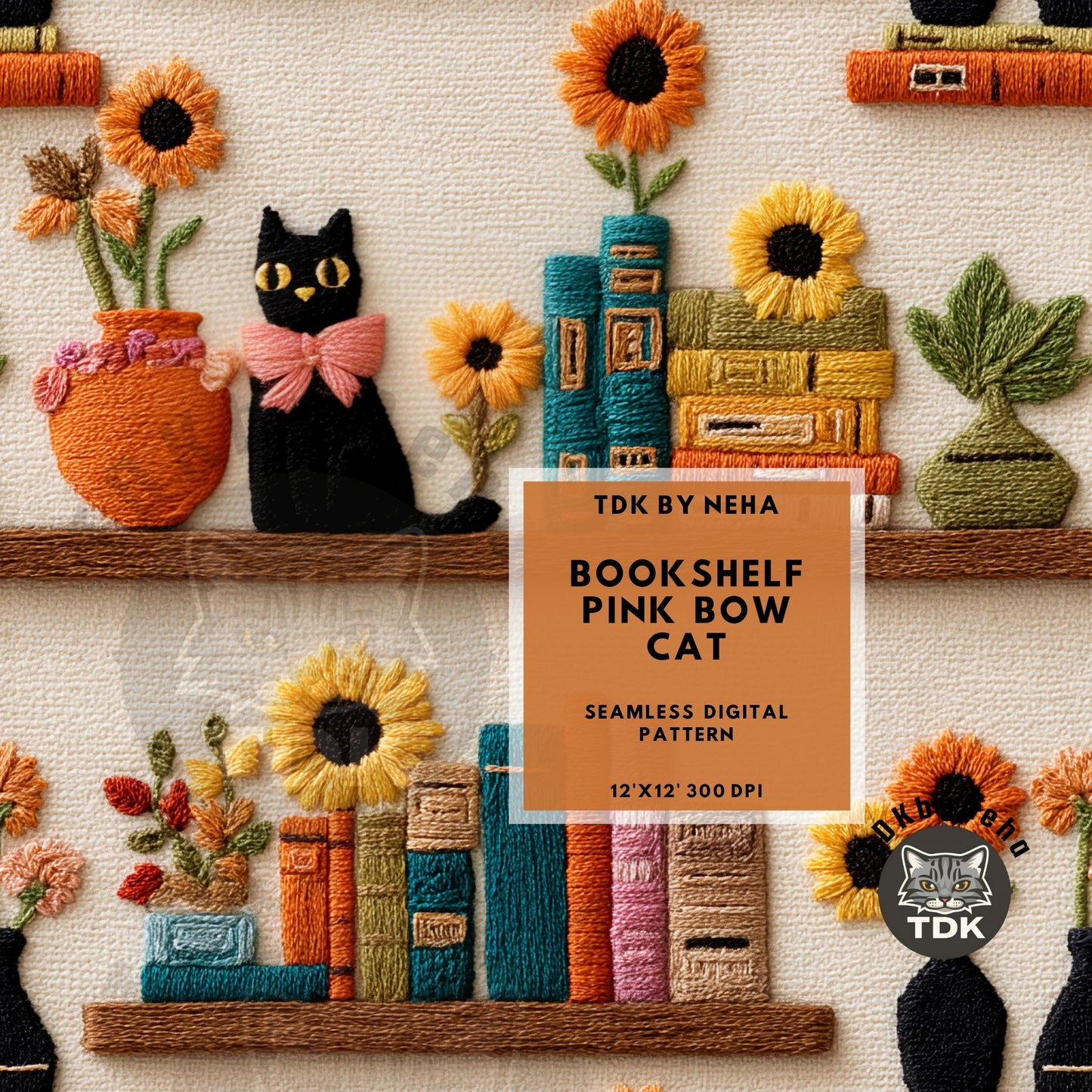 Bookshelf Black Cats Seamless JPG
