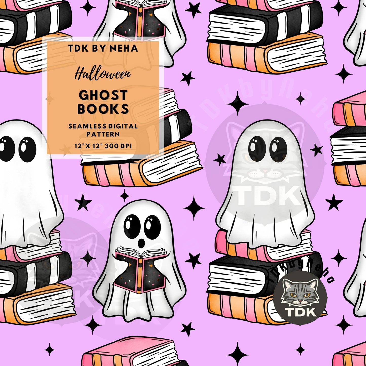 Ghost Books Seamless PNG (Lilac)