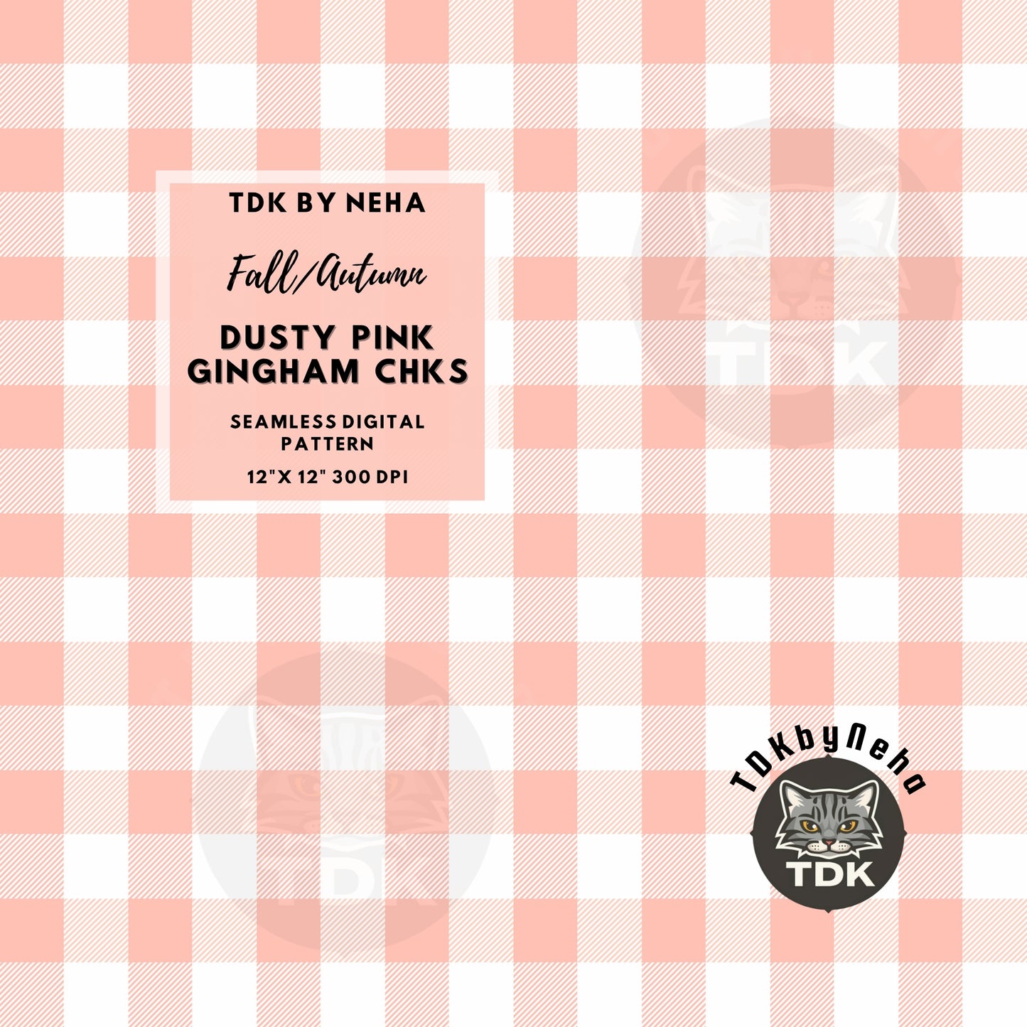Fall Checkered Pumpkin and Gingham Checks Seamless PNG (Dusty Pink)