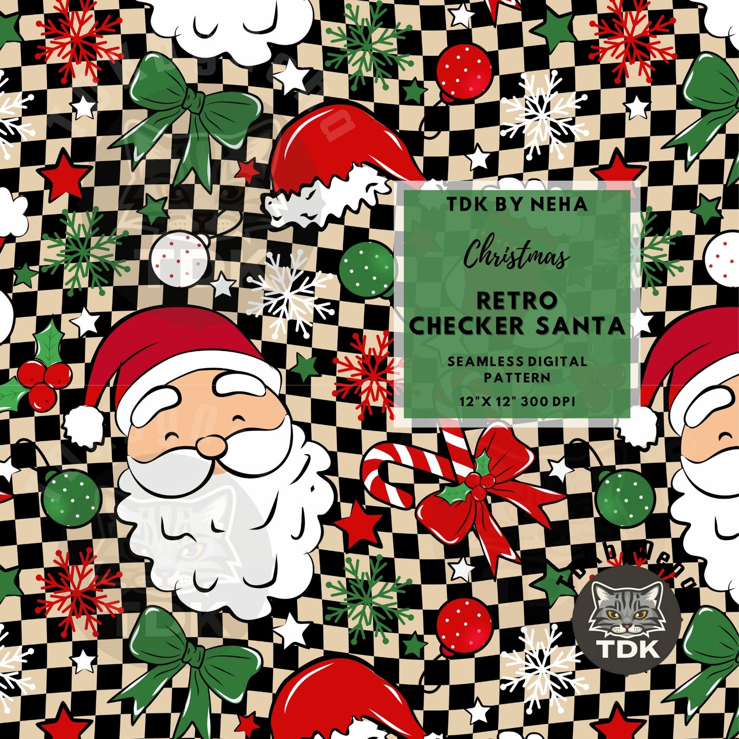 Checkered Retro Santa Seamless PNG