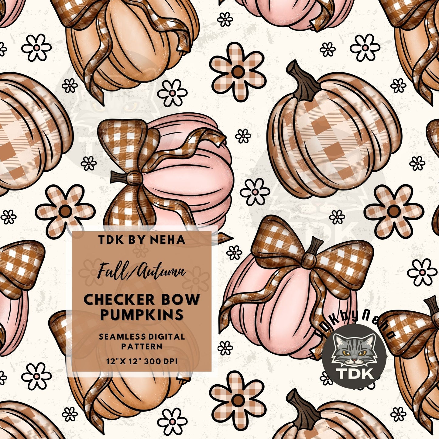 Coquette Bow Floral Pumpkin Seamless PNG (Cream)