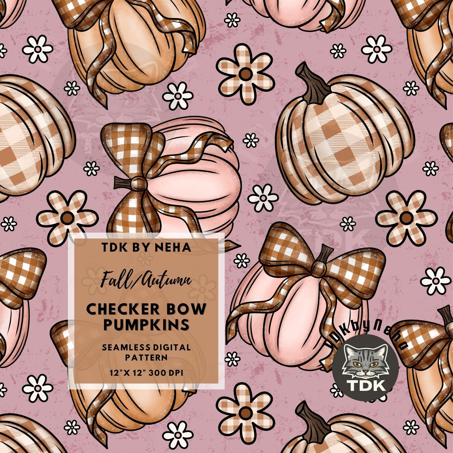 Coquette Bow Floral Pumpkin Seamless PNG (Dusty Lilac)
