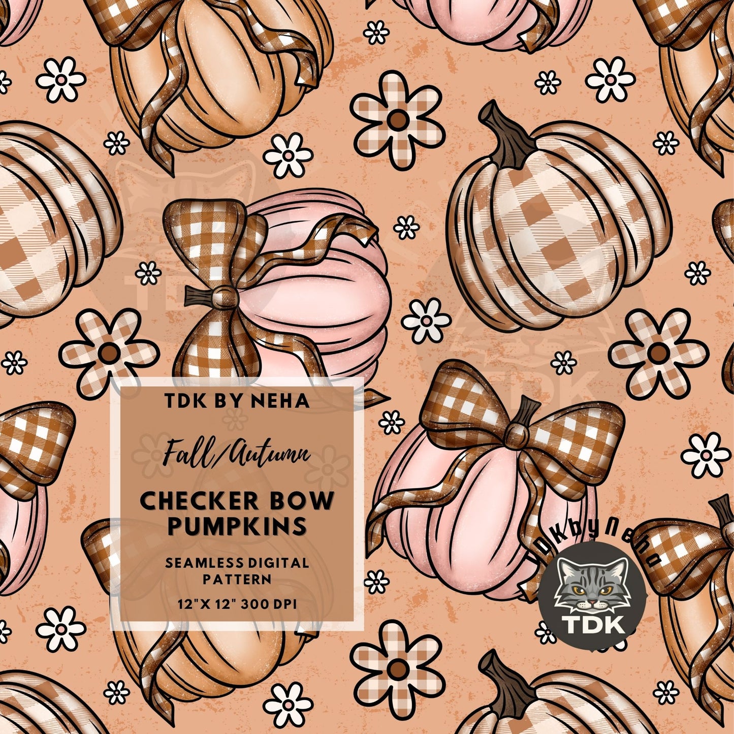 Coquette Bow Floral Pumpkin Seamless PNG