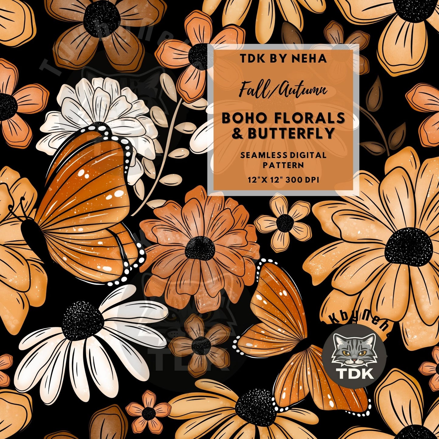 Fall Boho Florals Seamless PNG