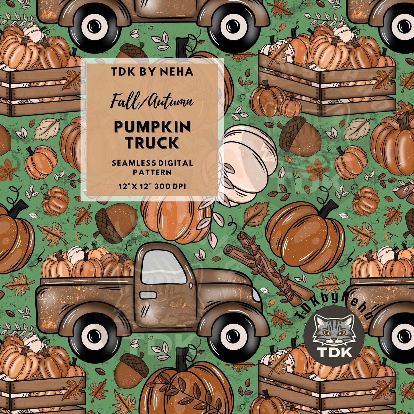 Fall Pumpkin Truck Seamless (Green)