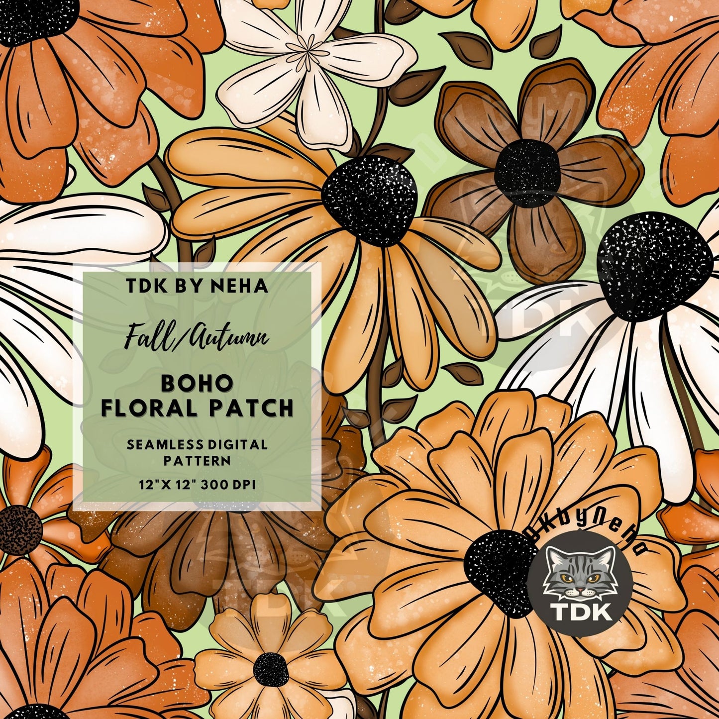 Fall Florals Seamless PNG (Mint)