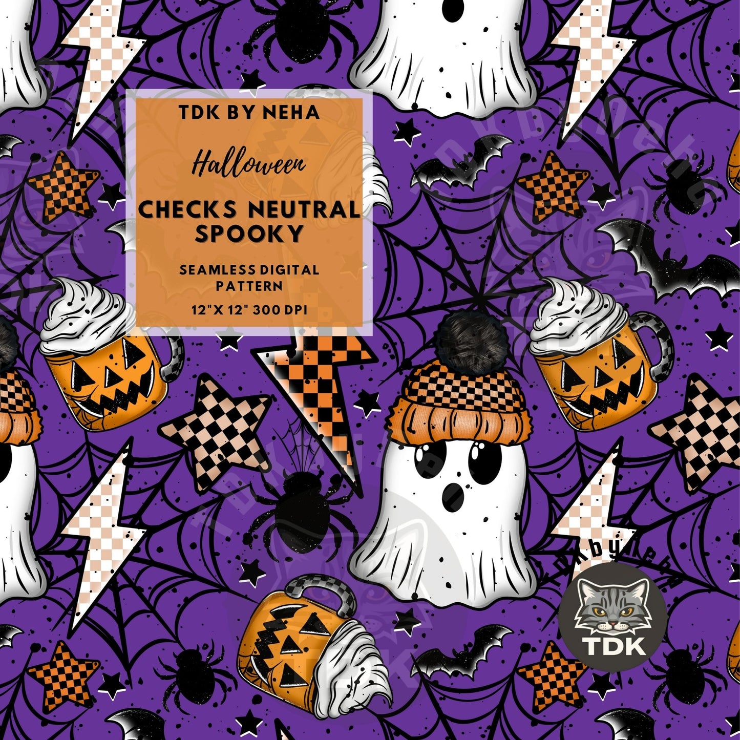 Spooky Neutral Halloween Seamless PNG (purple)