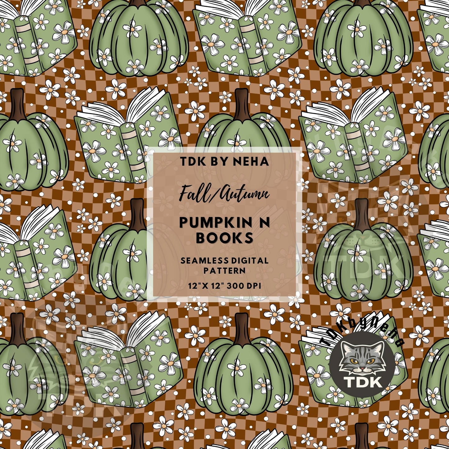 Fall Pumpkin and Books Seamless PNG (Neutral)
