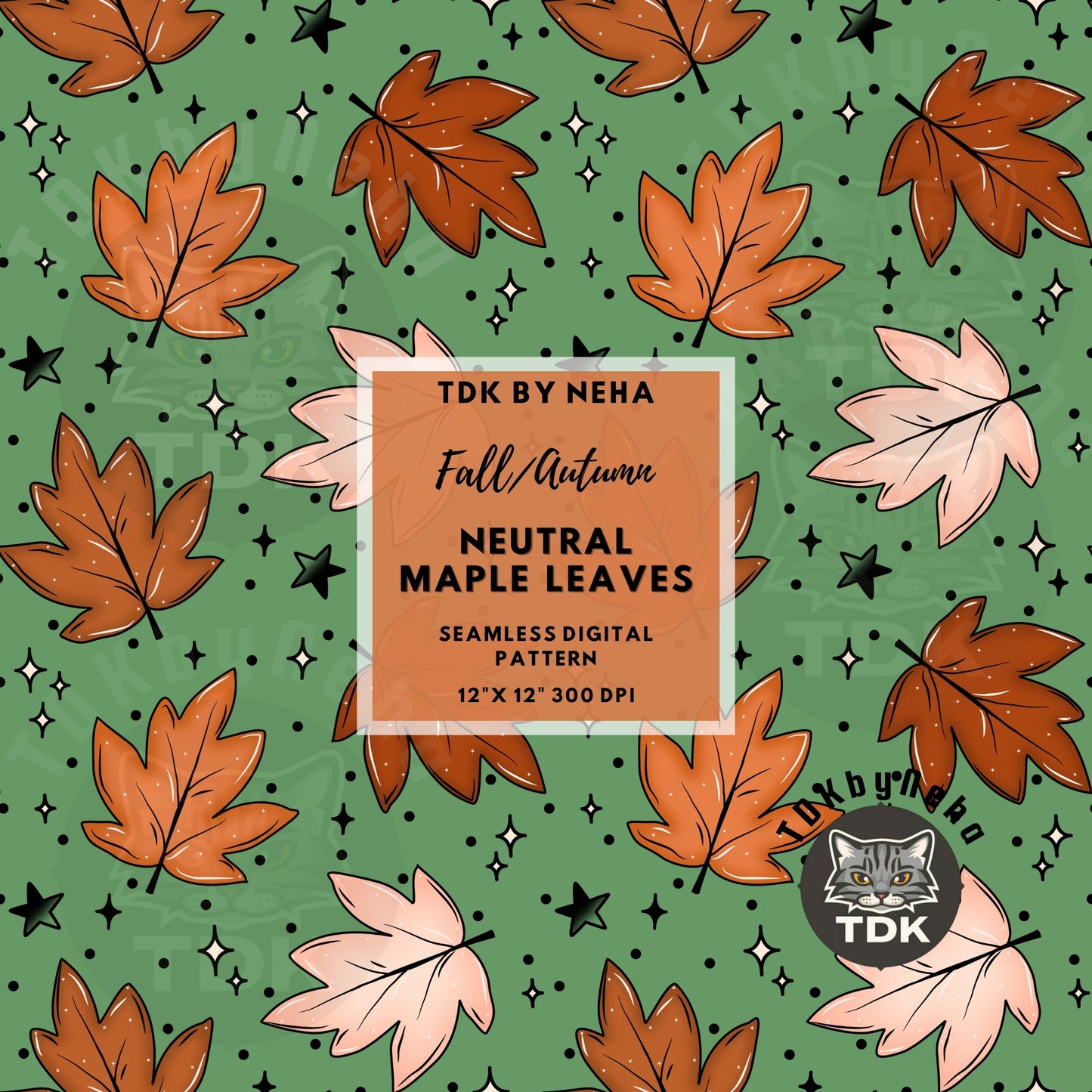 Neutral Fall Maple Leaves Seamless PNG (Green)