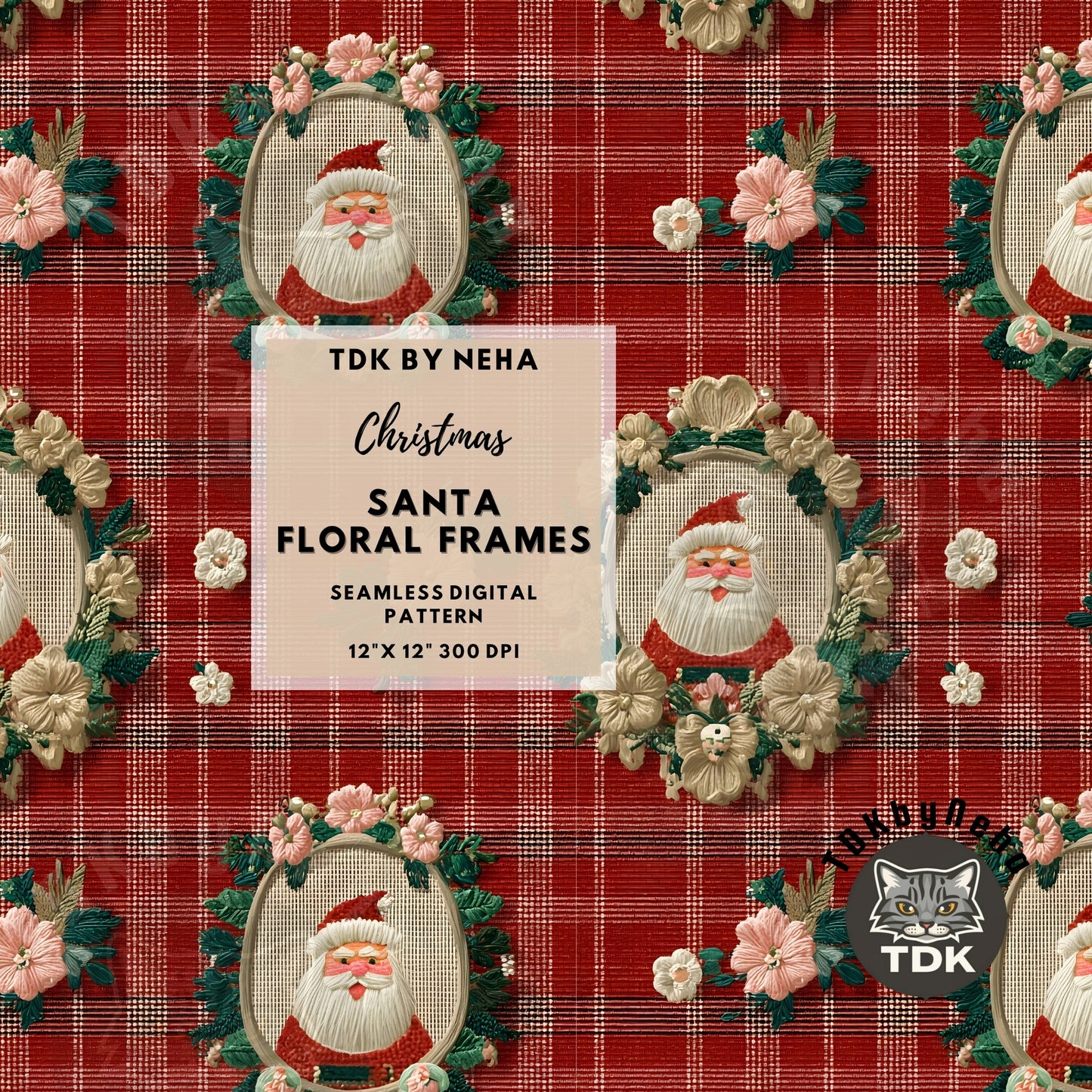Checkered Christmas Santa Frames Seamless JPG