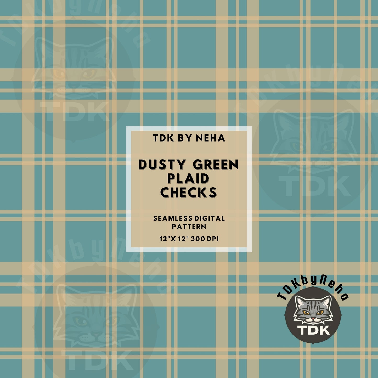 Checkered Fall Florals and Checks Seamless PNG (Dusty Green)