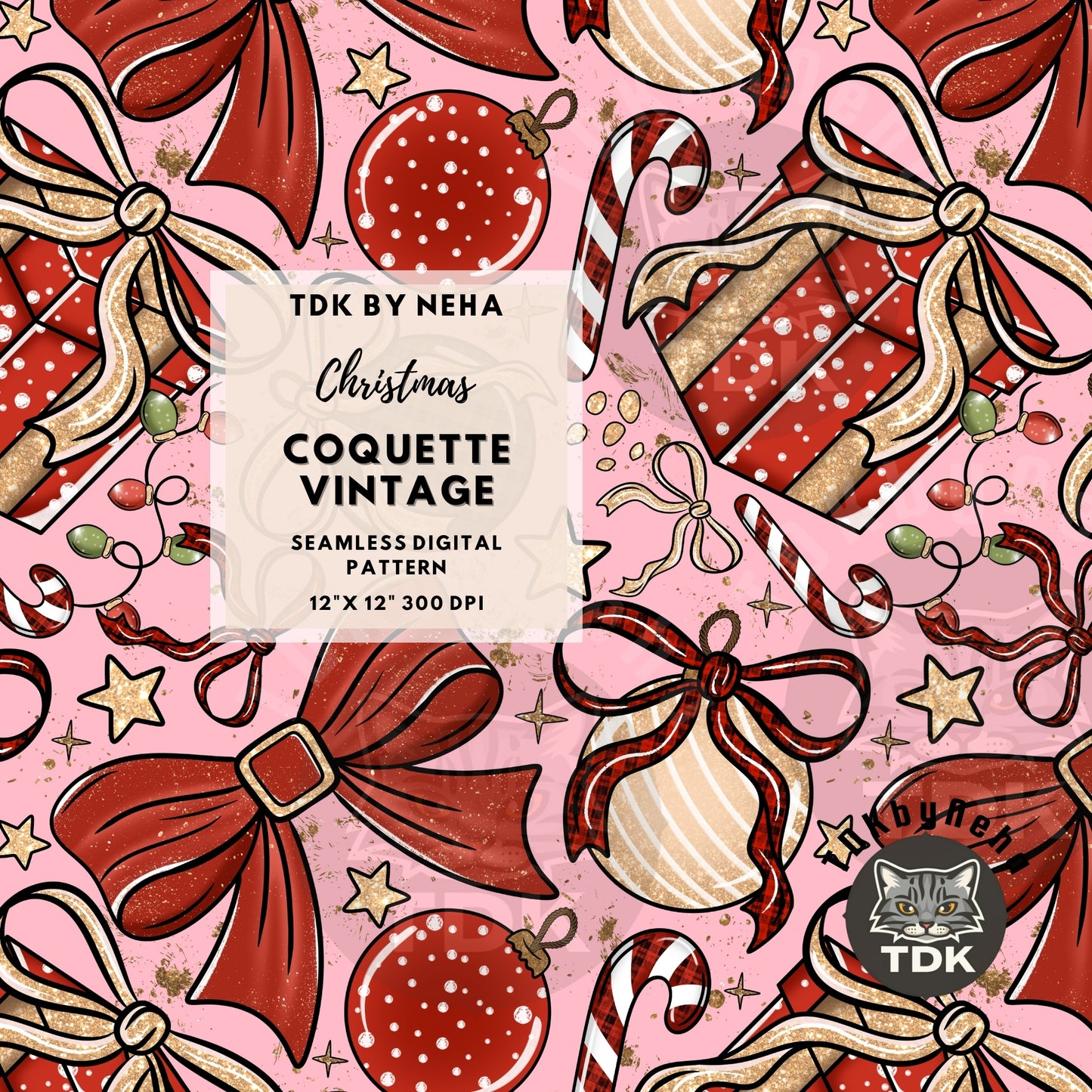 Pink Vintage Coquette Christmas Seamless