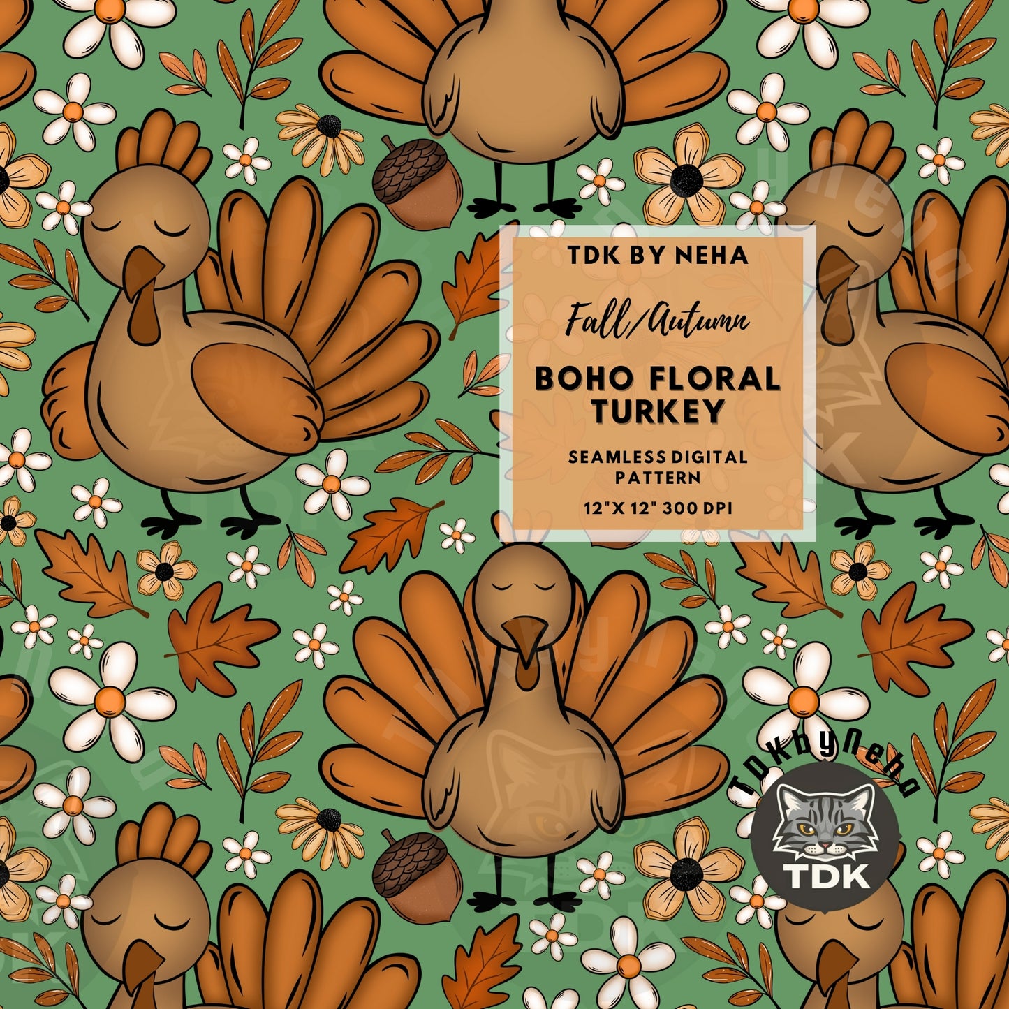 Floral Turkey Seamless PNG