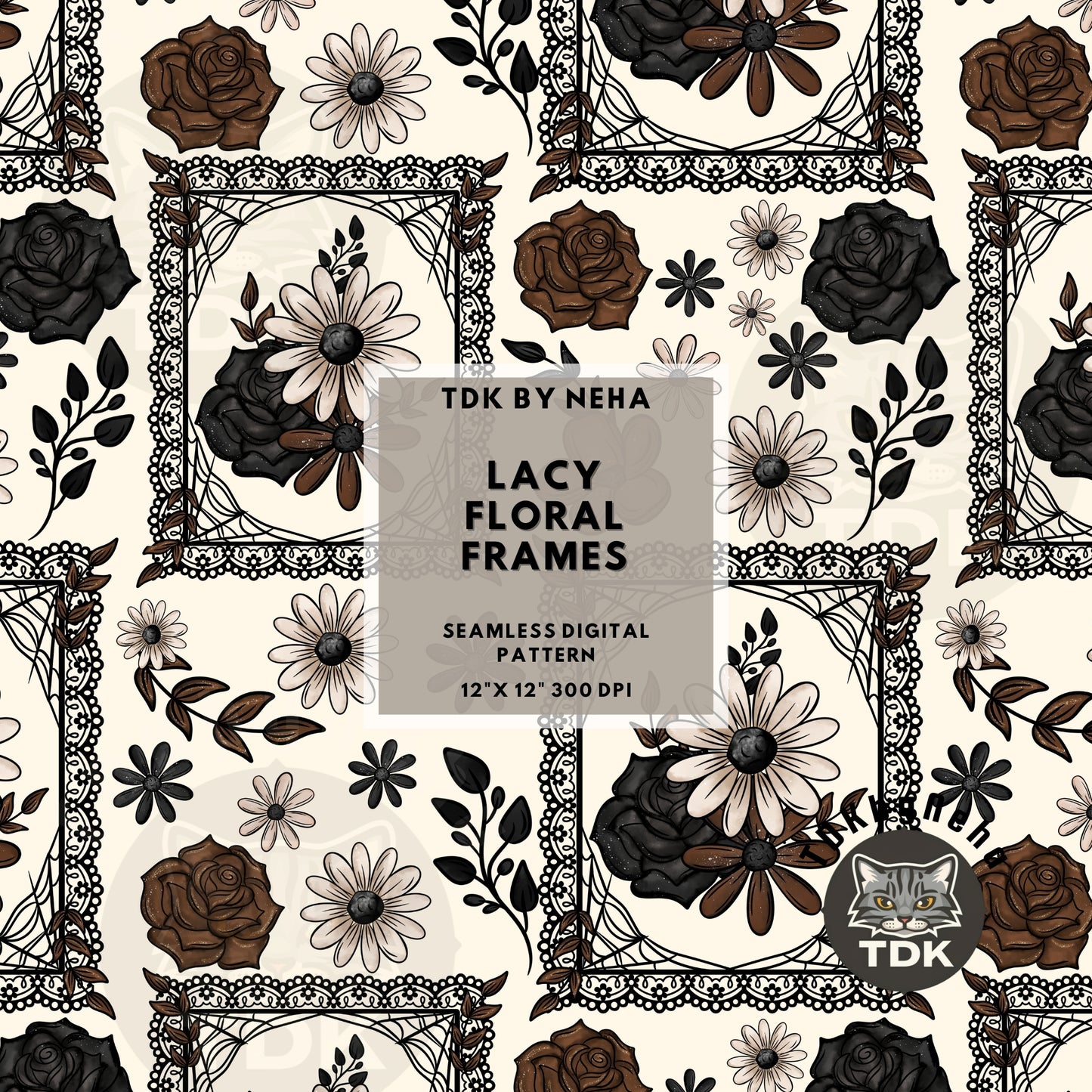 Fall Florals Frames Seamless PNG (Neutral Beige)