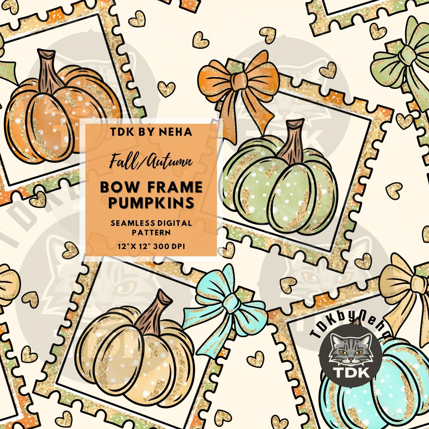 Pumpkin Stamps Seamless PNG (Beige)