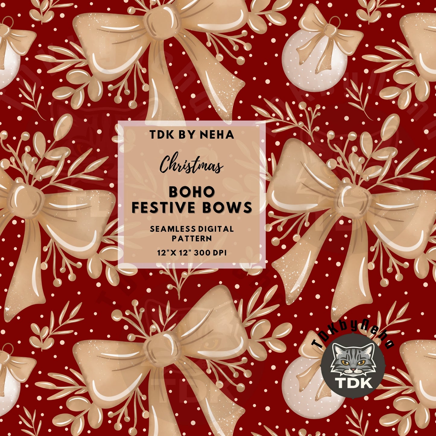 Christmas Bows Seamless PNG Red