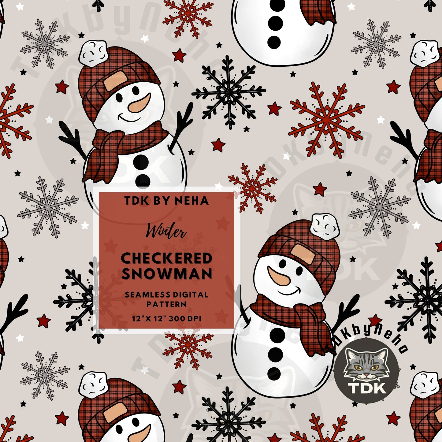 Checkered Snowman Seamless PNG (Neutral)