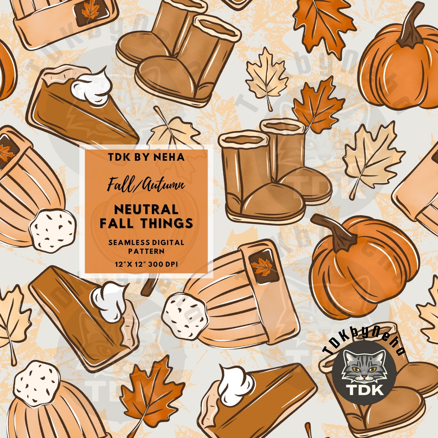 Fall Pumpkin Cozy Things Seamless (Beige)