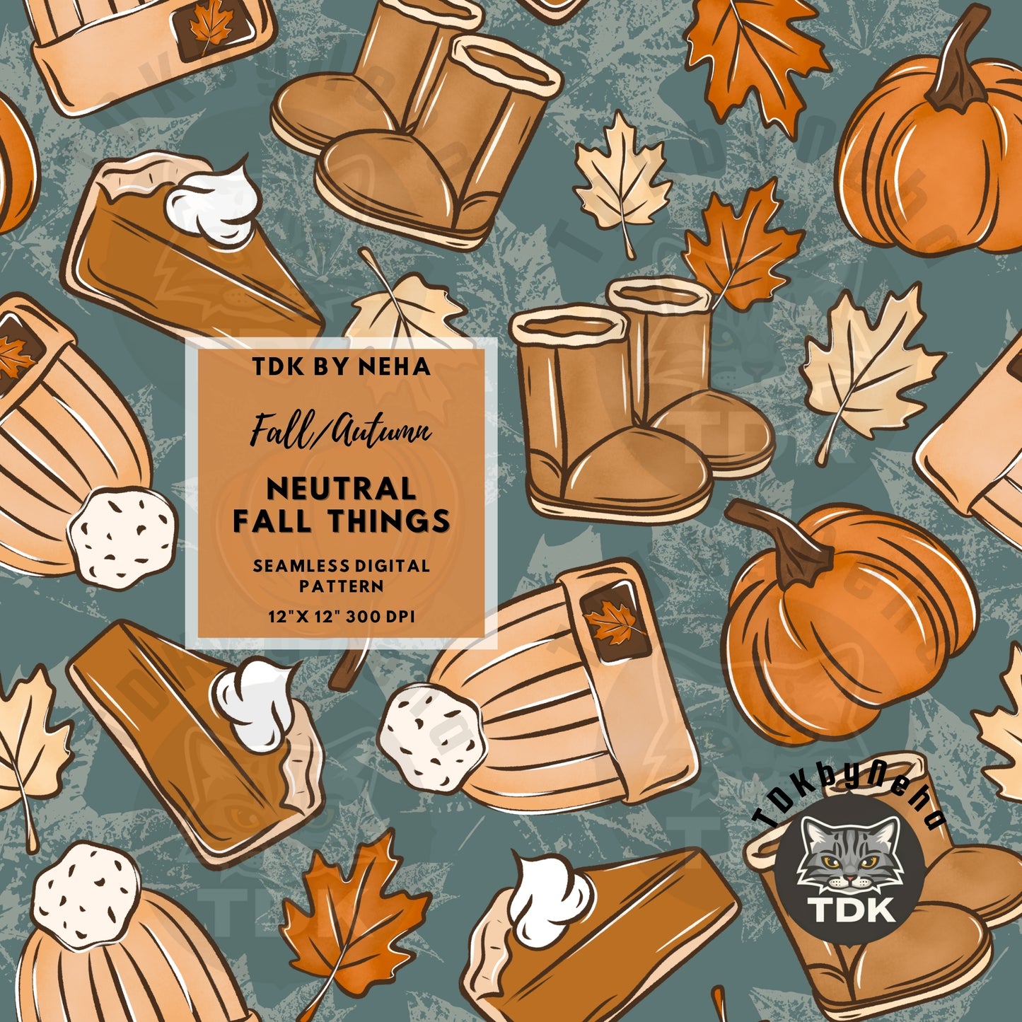Fall Pumpkin Cozy Things Seamless (Teal)