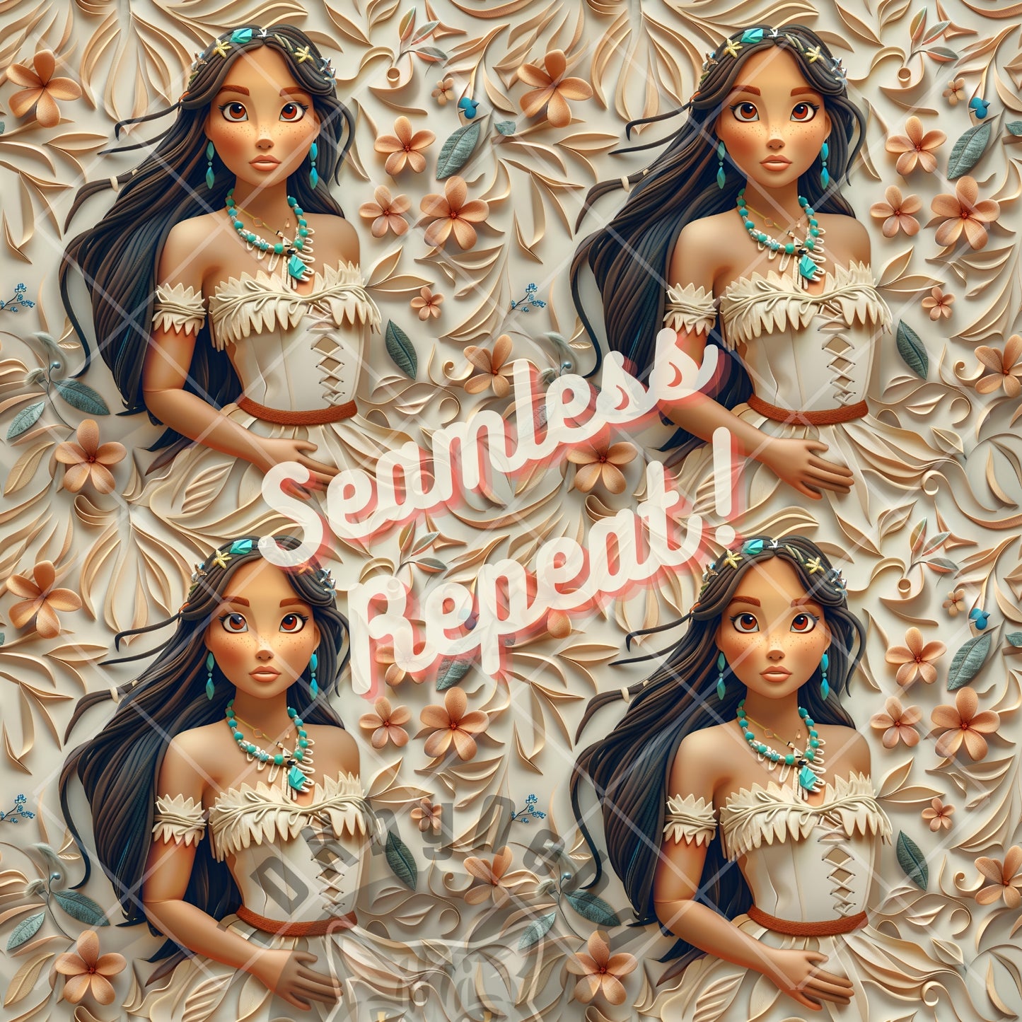 Instant Download Poca Princess Seamless Digital Paper for Fabric Printing