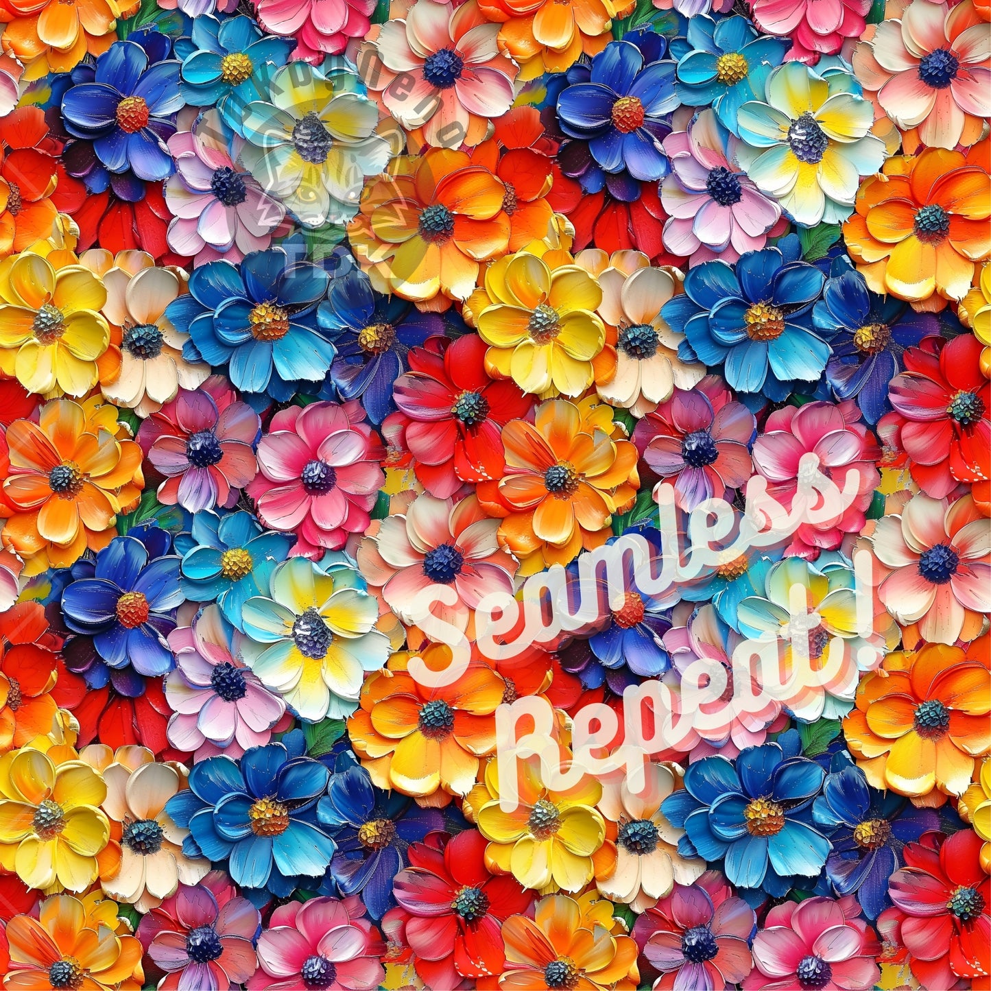 Instant Download , 3D Texture Floral Seamless Digital Paper for Fabric Print, Colorful Rainbow Flower Seamless Repeat Sublimation Design