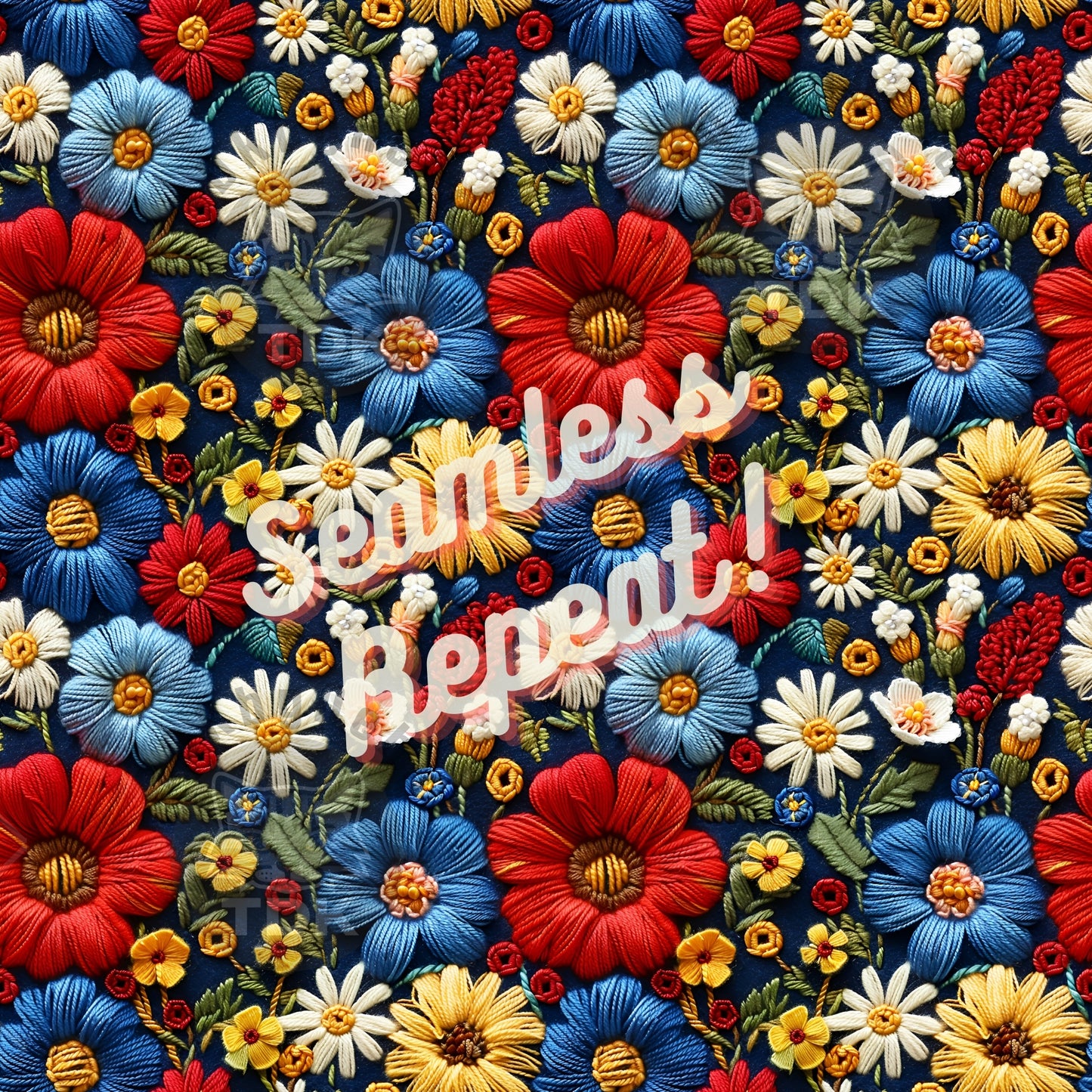 Instant Download , Big Boho Floral 4 Seamless Digital Paper for Fabric Print, Red White Yellow Blue Daisy Flowers Seamless Repeat Sublimation Design