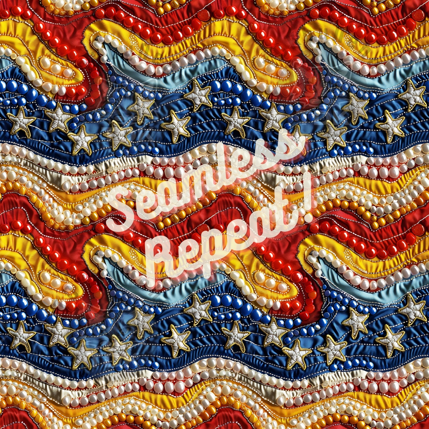 Instant Download , Beaded Waves Seamless Digital Paper for Fabric Print, Red White Yellow Blue Daisy Sequins Glitter Seamless Repeat Sublimation Design