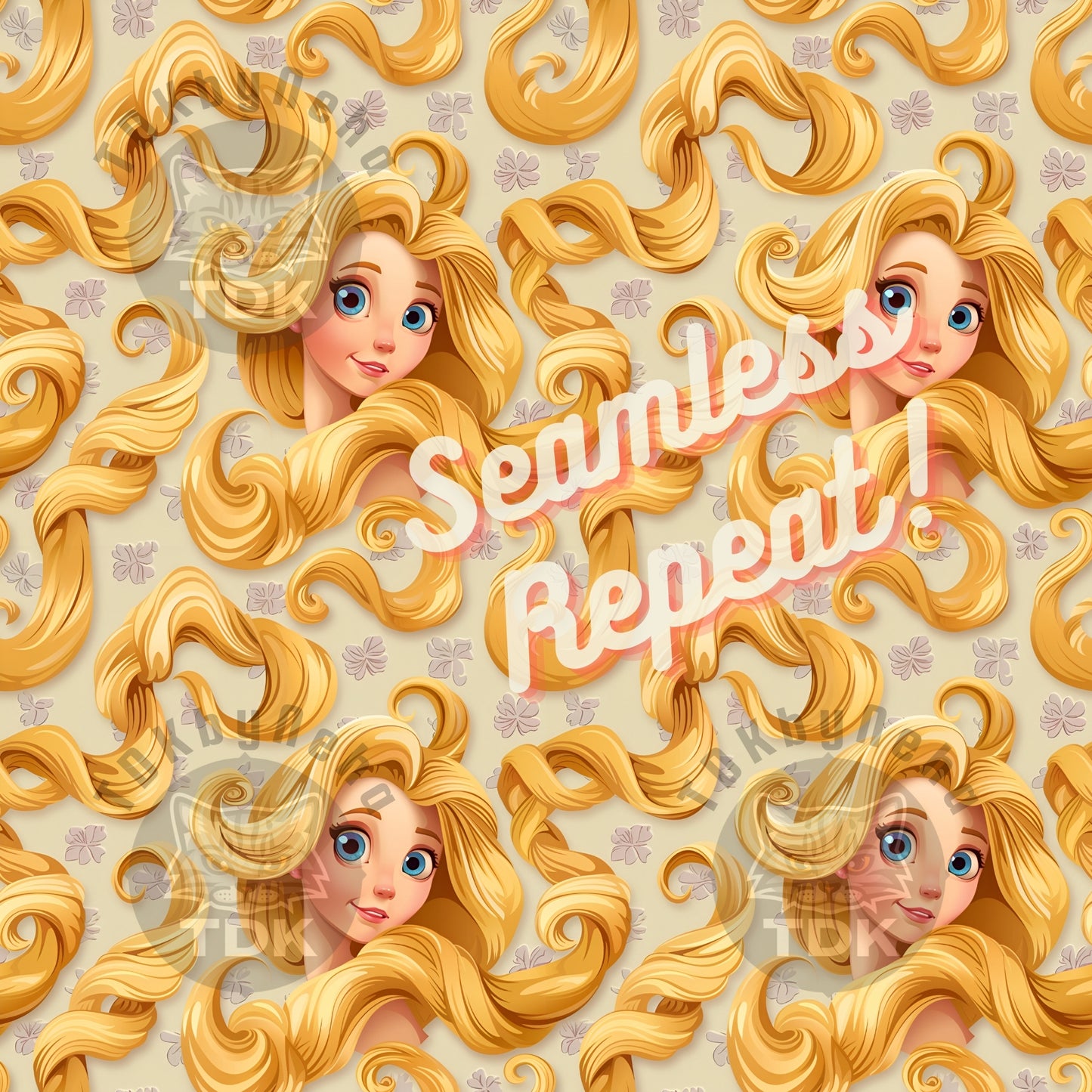 Instant Download Princess with Long Hair Seamless Digital Paper for Fabric Printing, Magical Princess Seamless Repeat Sublimation Design