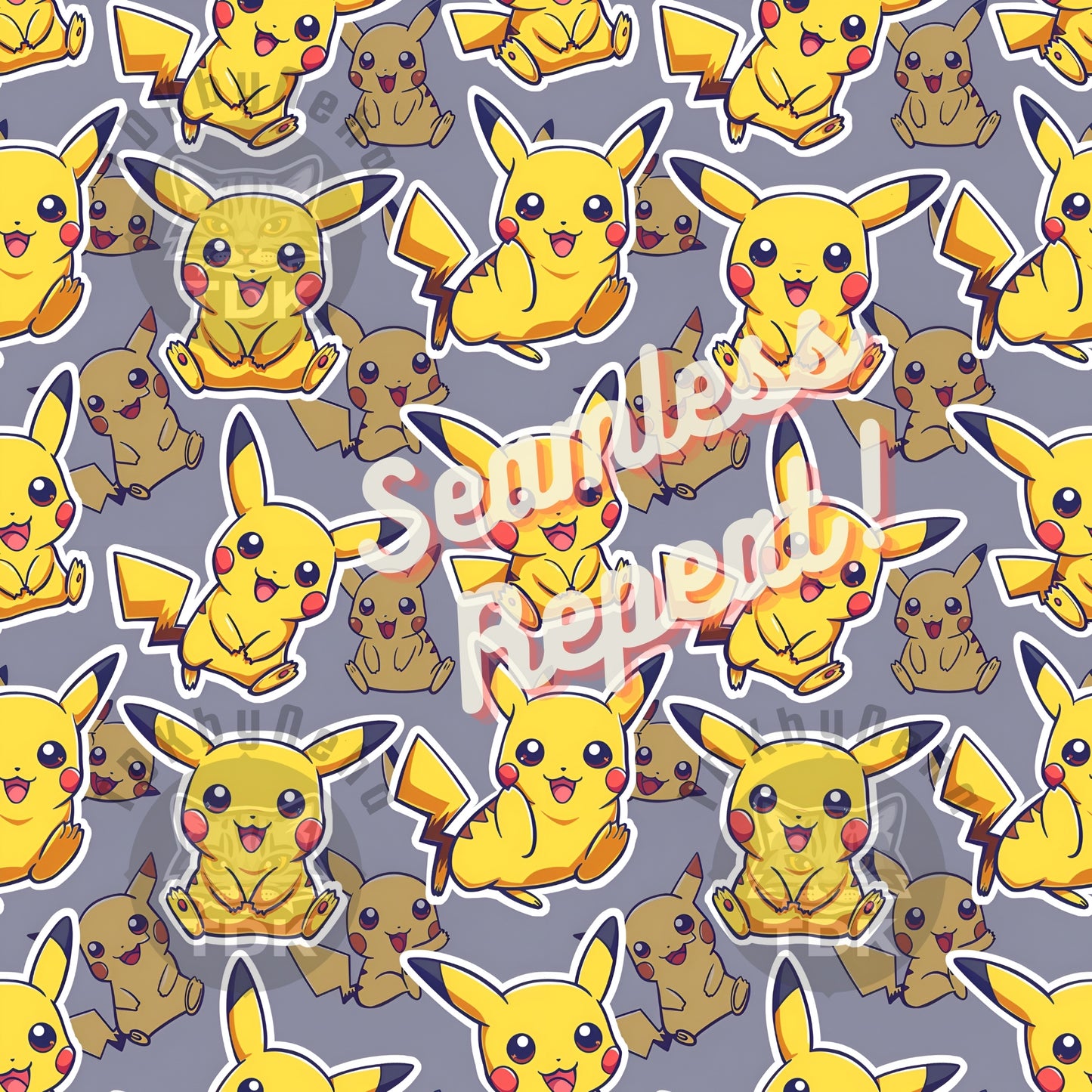 Instant Download Happy Pikachu Seamless Digital Paper for Fabric Printing, Video Game Seamless Repeat Sublimation Design