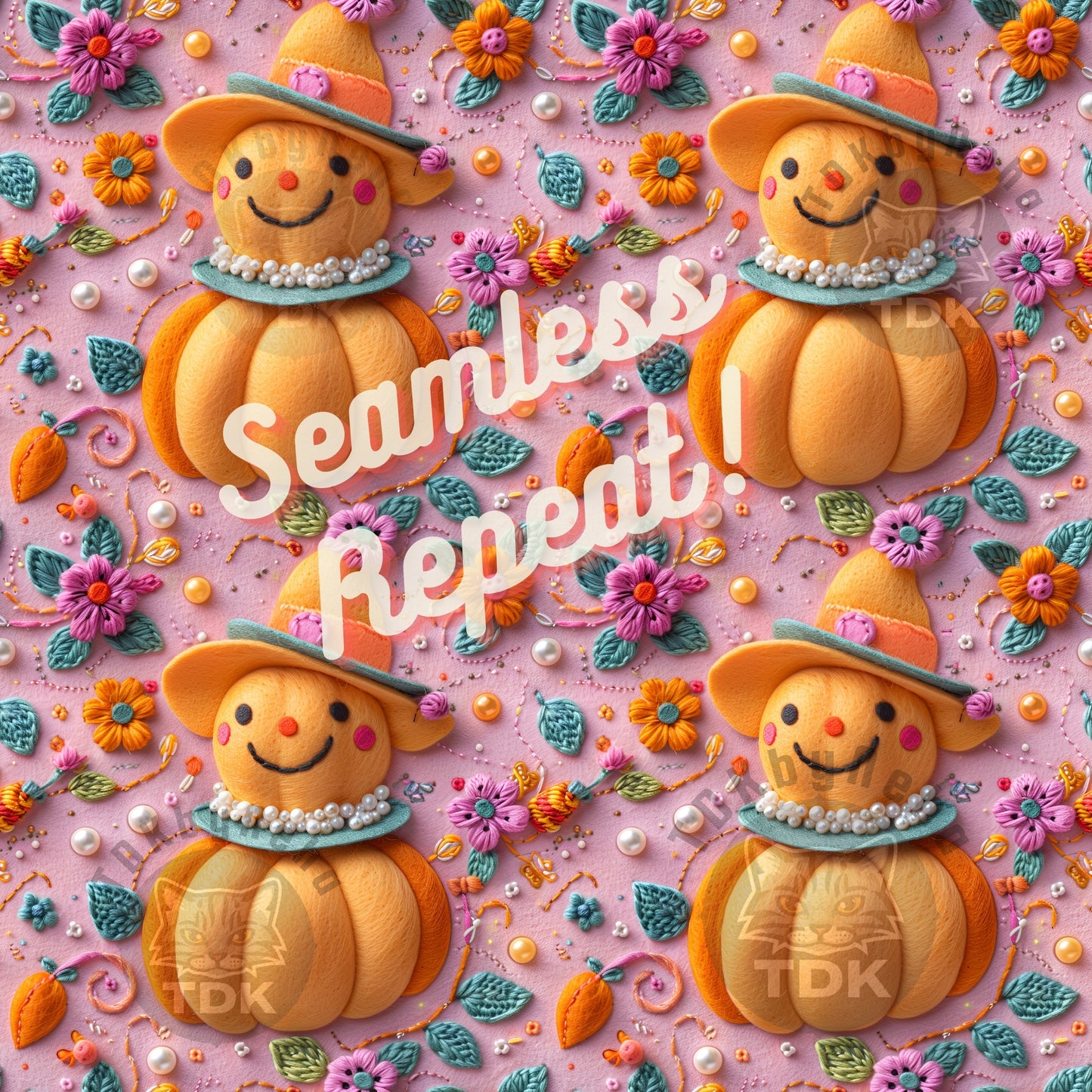 Instant Download , 3D Cute Pumpkin Girl Seamless Digital Paper for Fabric Print, 3D Jack o Lantern Halloween Seamless Repeat Sublimation Design