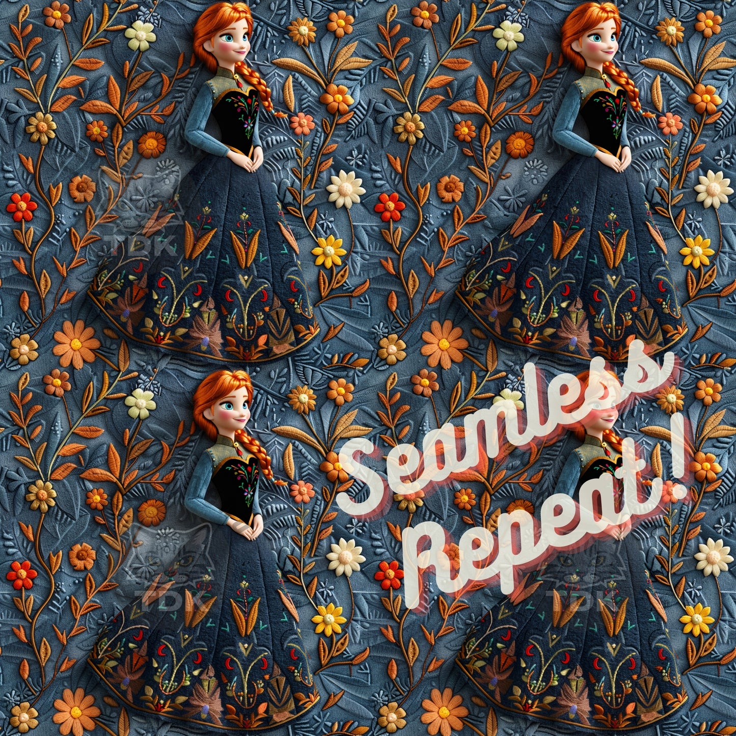 Instant Download Sweet Princess Seamless Digital Paper for Fabric Printing, Floral Magical Princess 3D Seamless Repeat Sublimation Design
