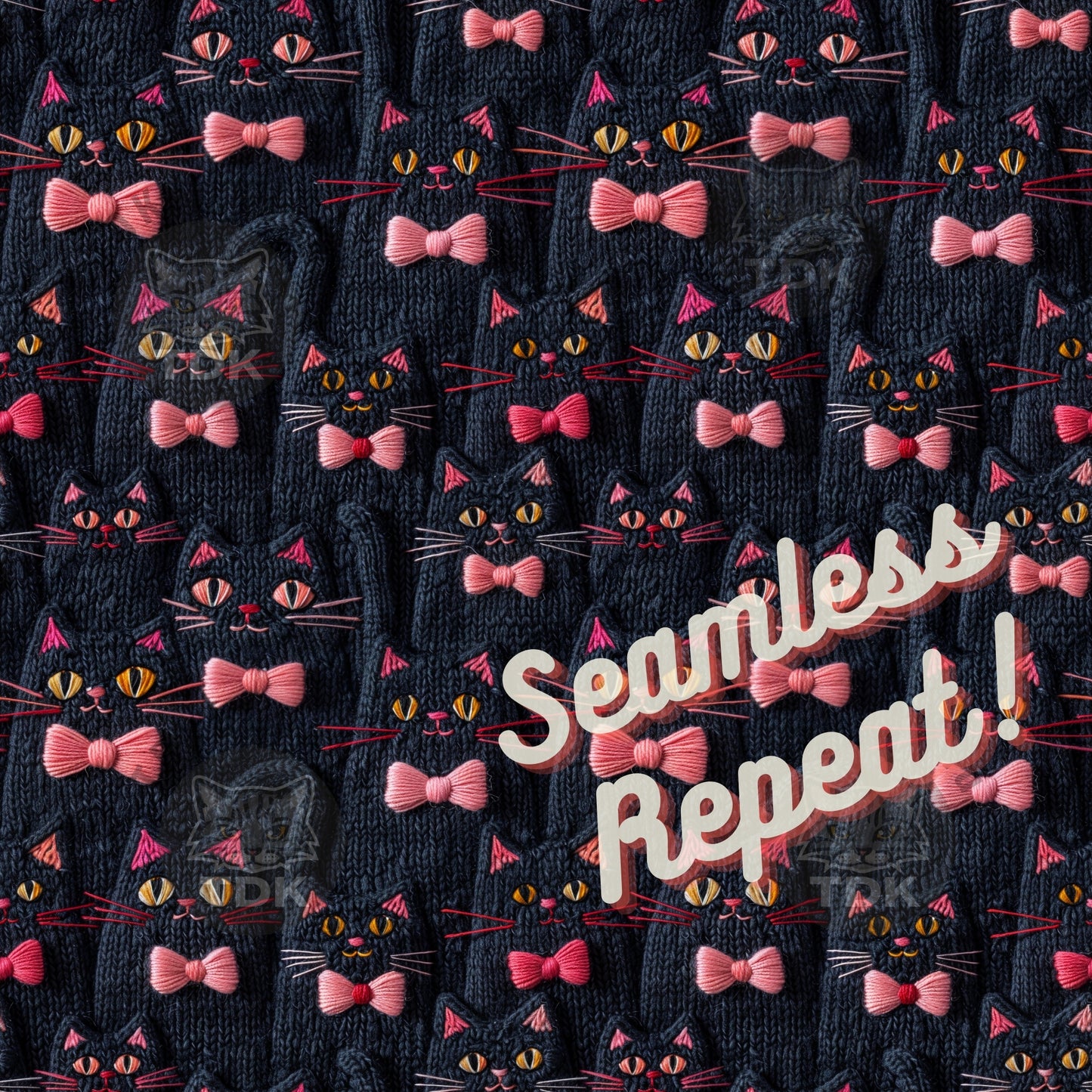 Halloween Fall Spooky Black Cats in Pink Bows Seamless JPG