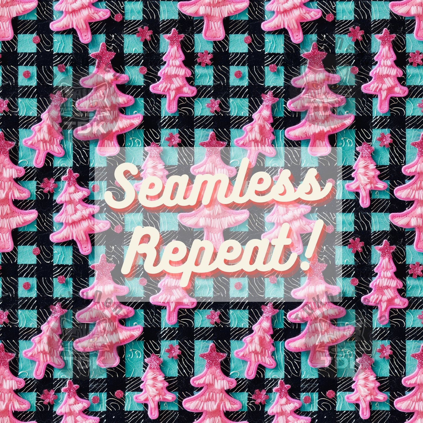 Christmas Checkered Pink Fluffy Christmas Tree Seamless JPG