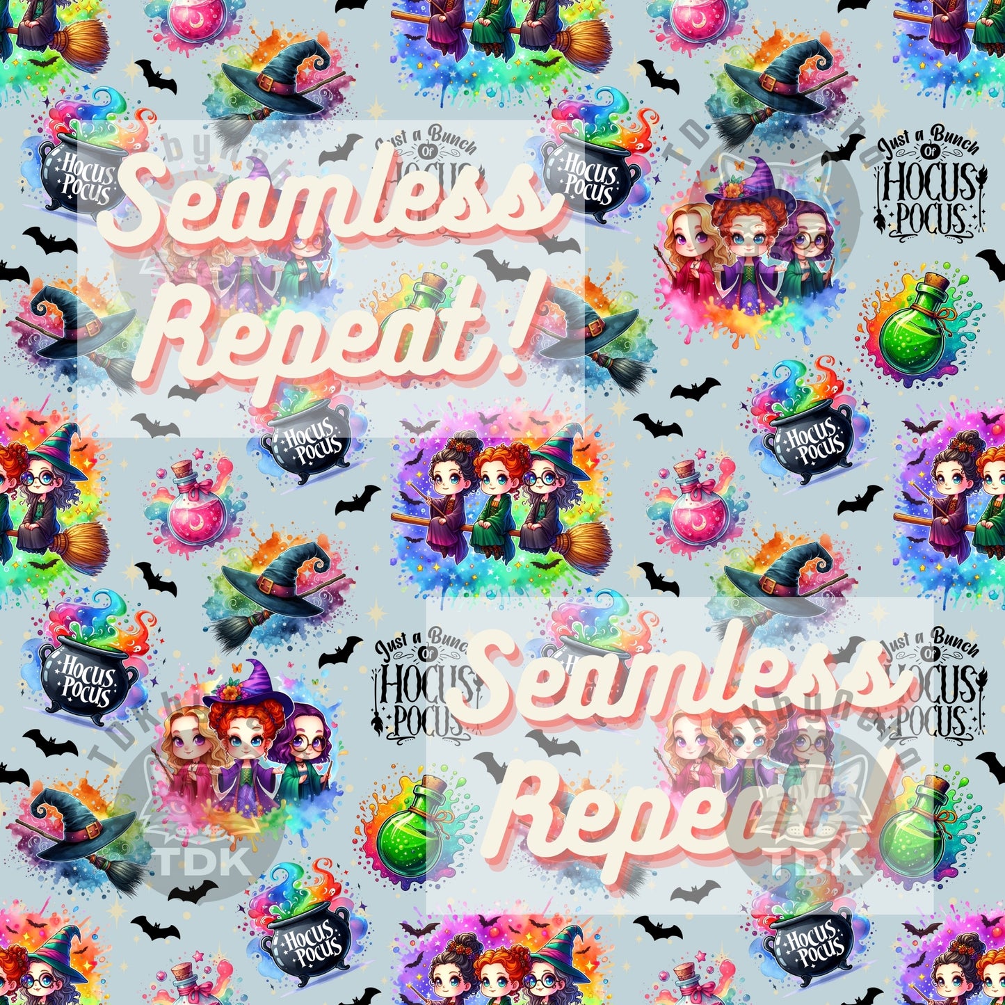 Instant Download Halloween 3 Witches Seamless JPG (Light Sage)