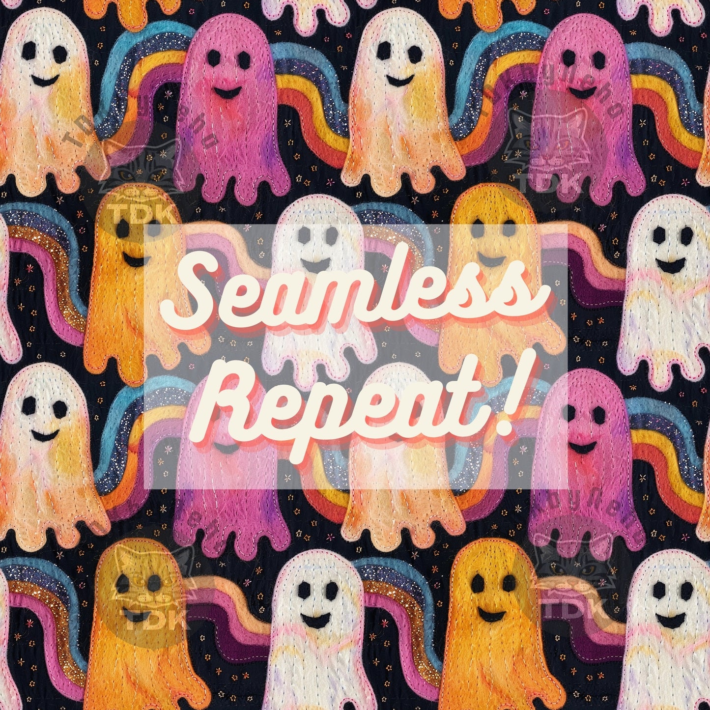 Halloween Groovy Rainbow Ghosts Seamless JPG