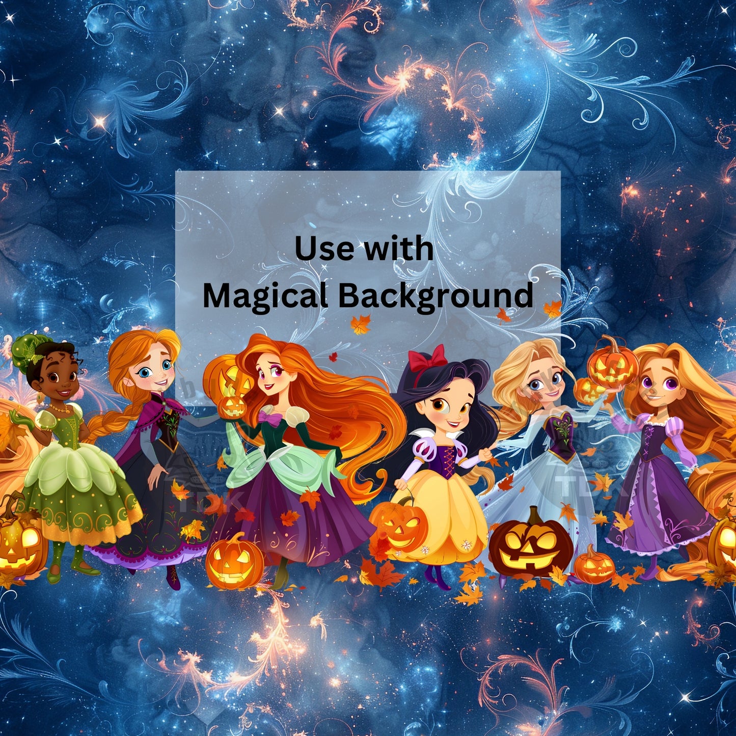 Instant Download - Halloween Princesses Seamless Border PNG