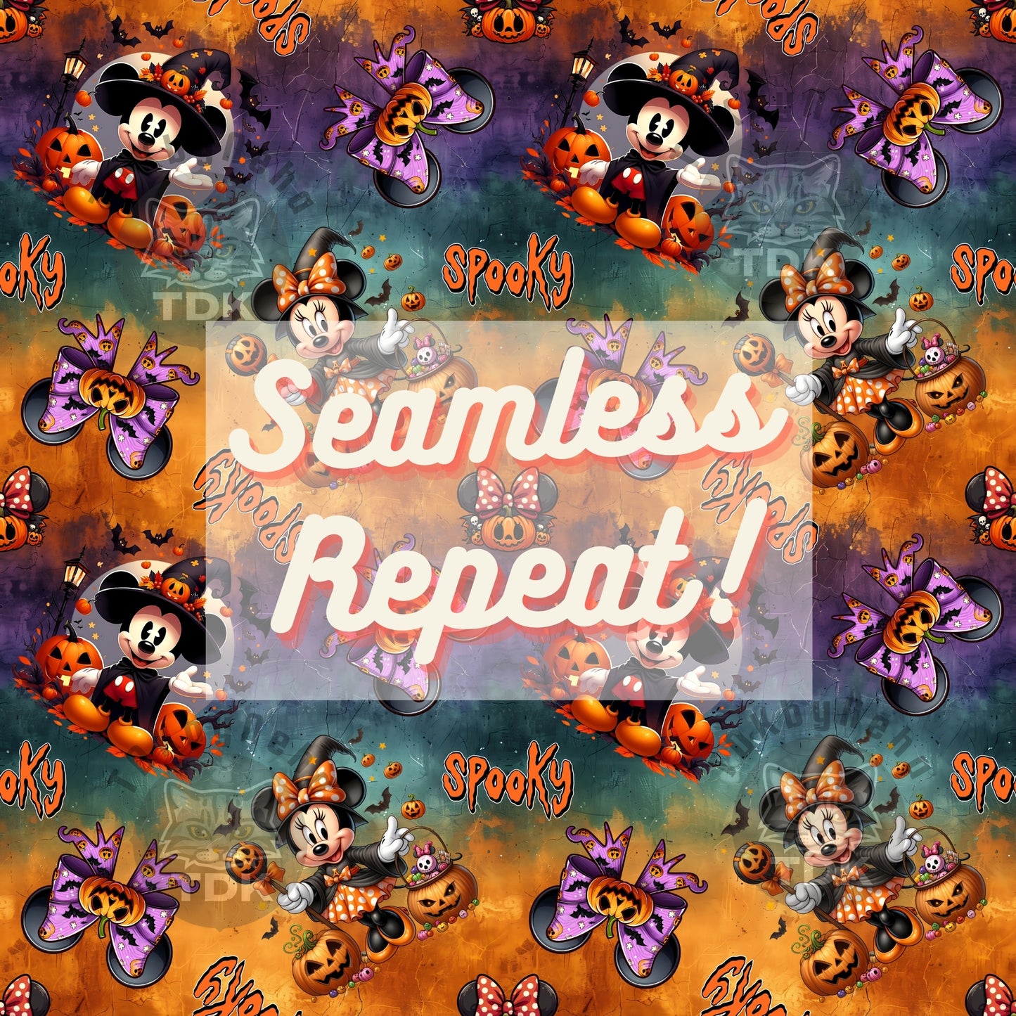 Instant Download Halloween Mouse Seamless Digital Paper for Fabric Print, Spooky Magical Mouse Seamless Repeat Sublimation Design (Grunge)