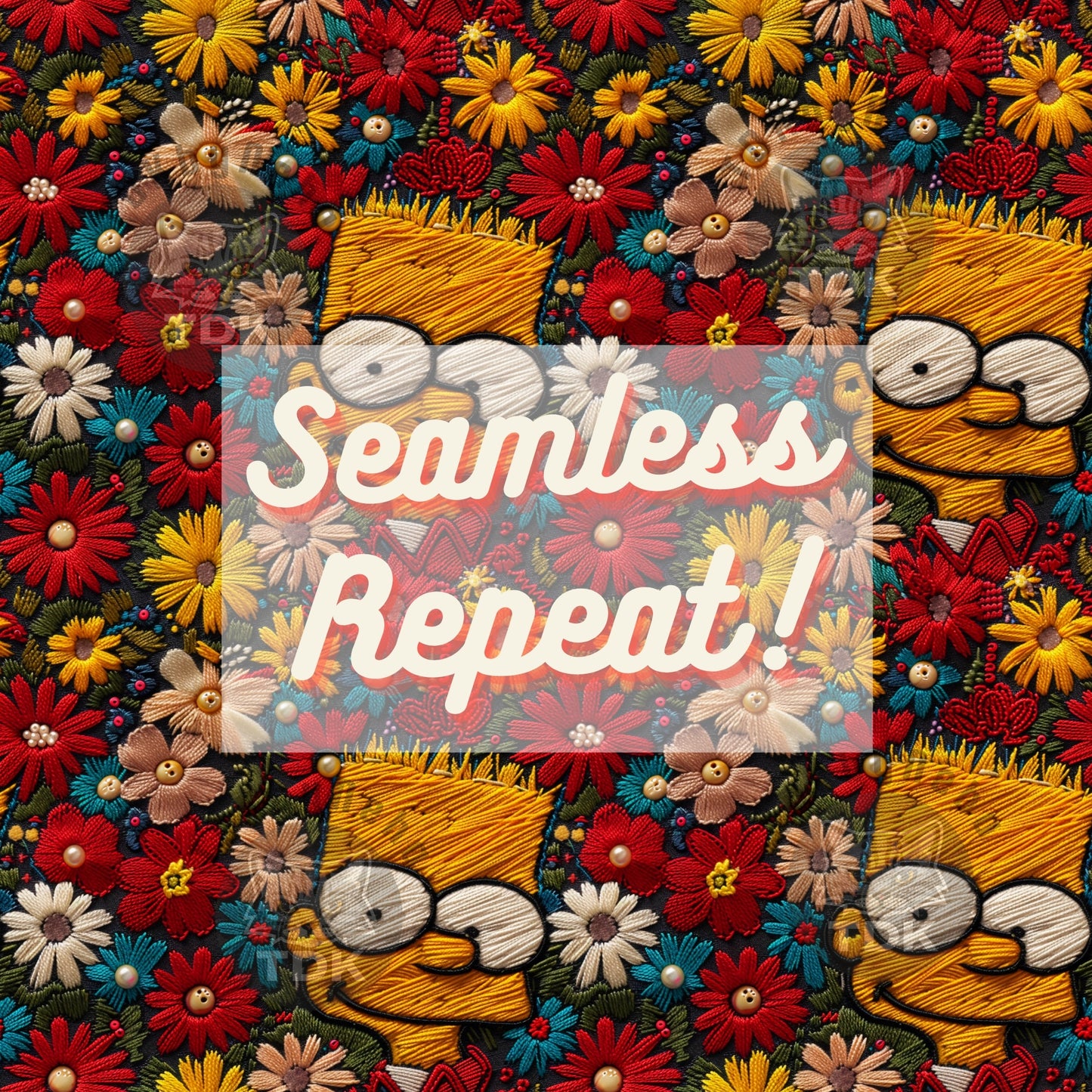 Instant Download 3D Floral Bart Seamless Digital Paper for Fabric Printing, Cute Cartoon Character Seamless Repeat Sublimation Design