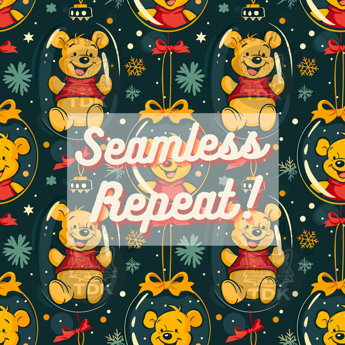 Website Exclusive - Christmas Cute Pooh Bear Ornament Seamless