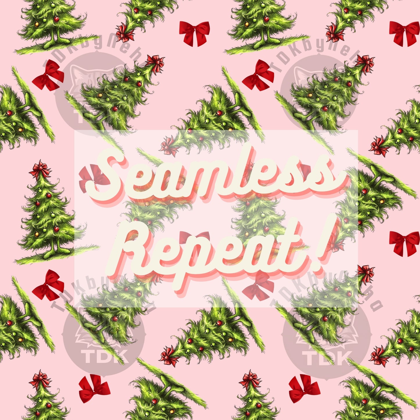 Grinchmas Coquette Bow Christmas Tree Seamless JPG (Pink)