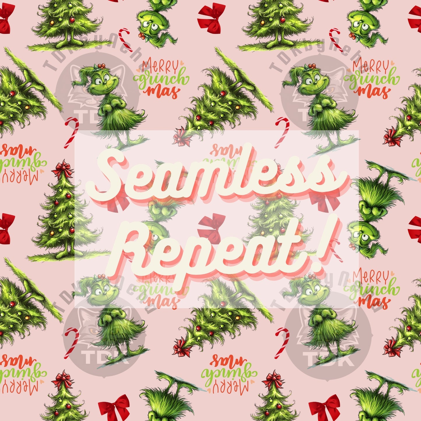 Website Exclusive Girly Green with Coquette Bow Christmas Tree Seamless JPG (Pink)