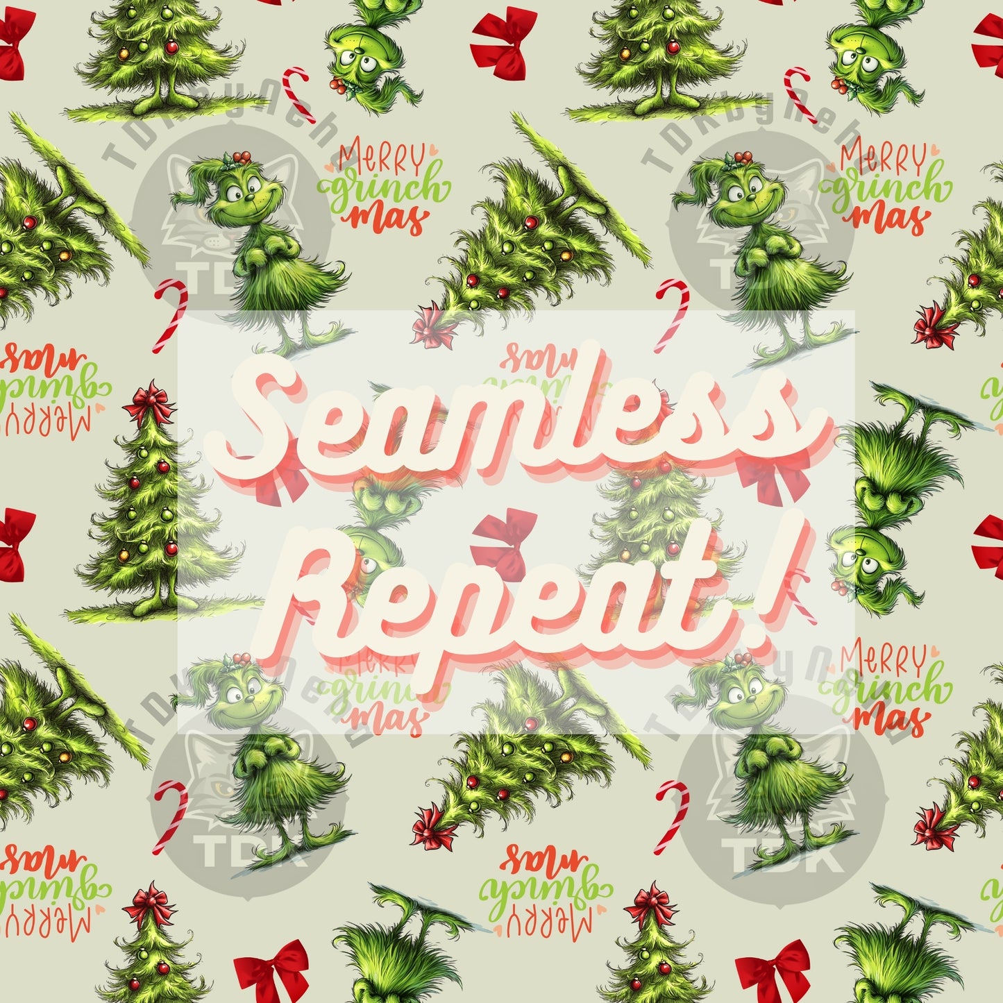 Website Exclusive Girly Green with Coquette Bow Christmas Tree Seamless JPG