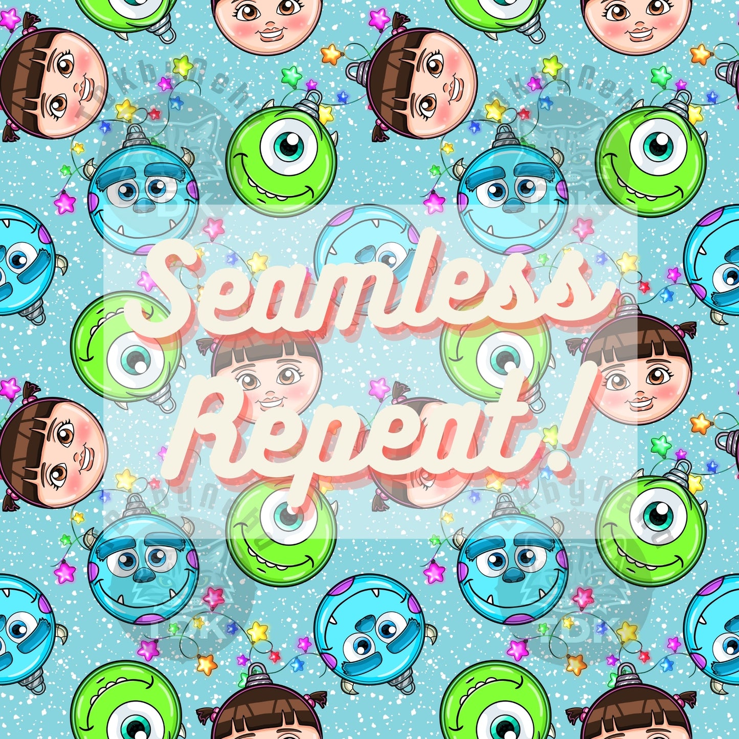 WEBSITE EXCLUSIVE - Christmas Monster Baubles Seamless Pattern (Blue)