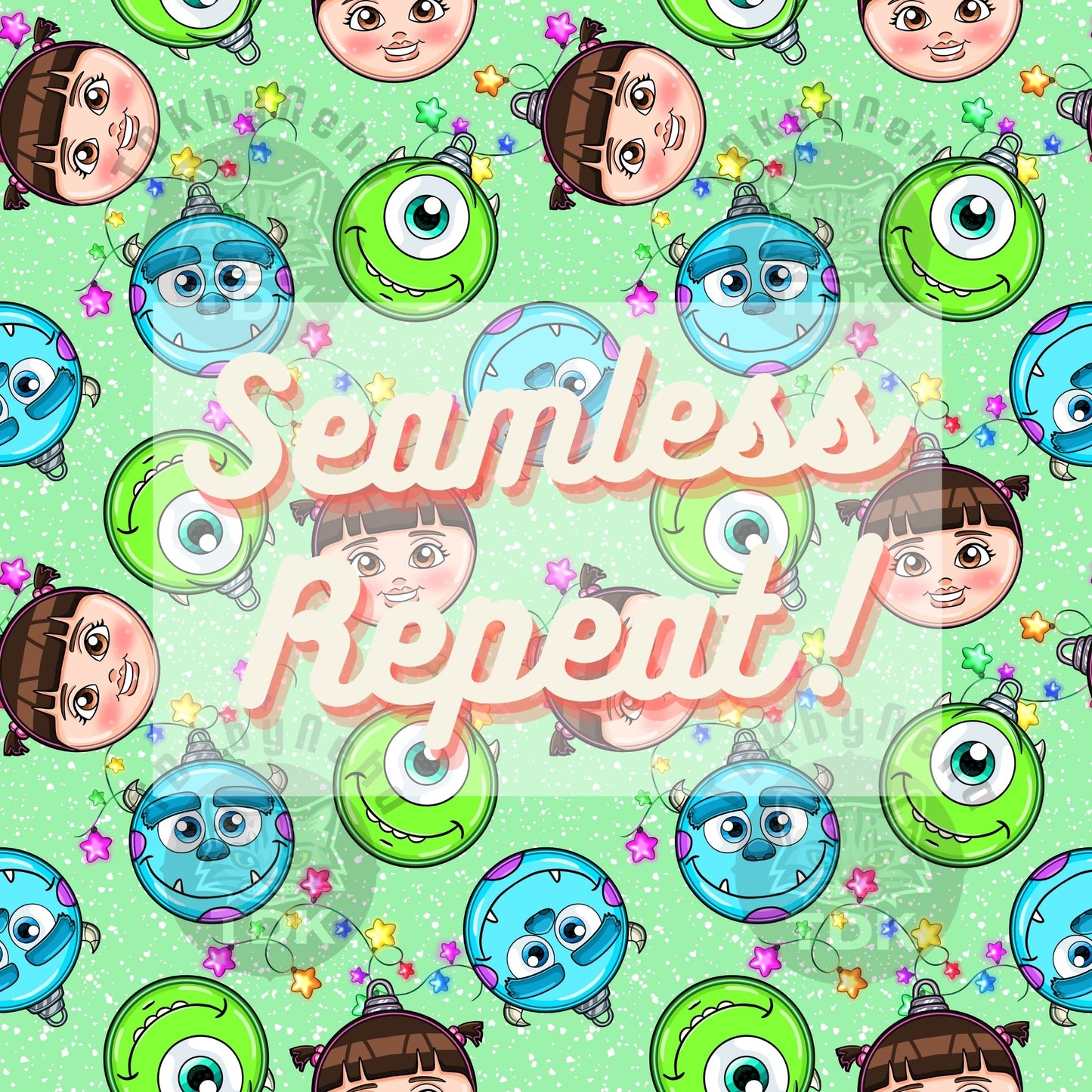 WEBSITE EXCLUSIVE - Christmas Monster Baubles Seamless Pattern (Green)