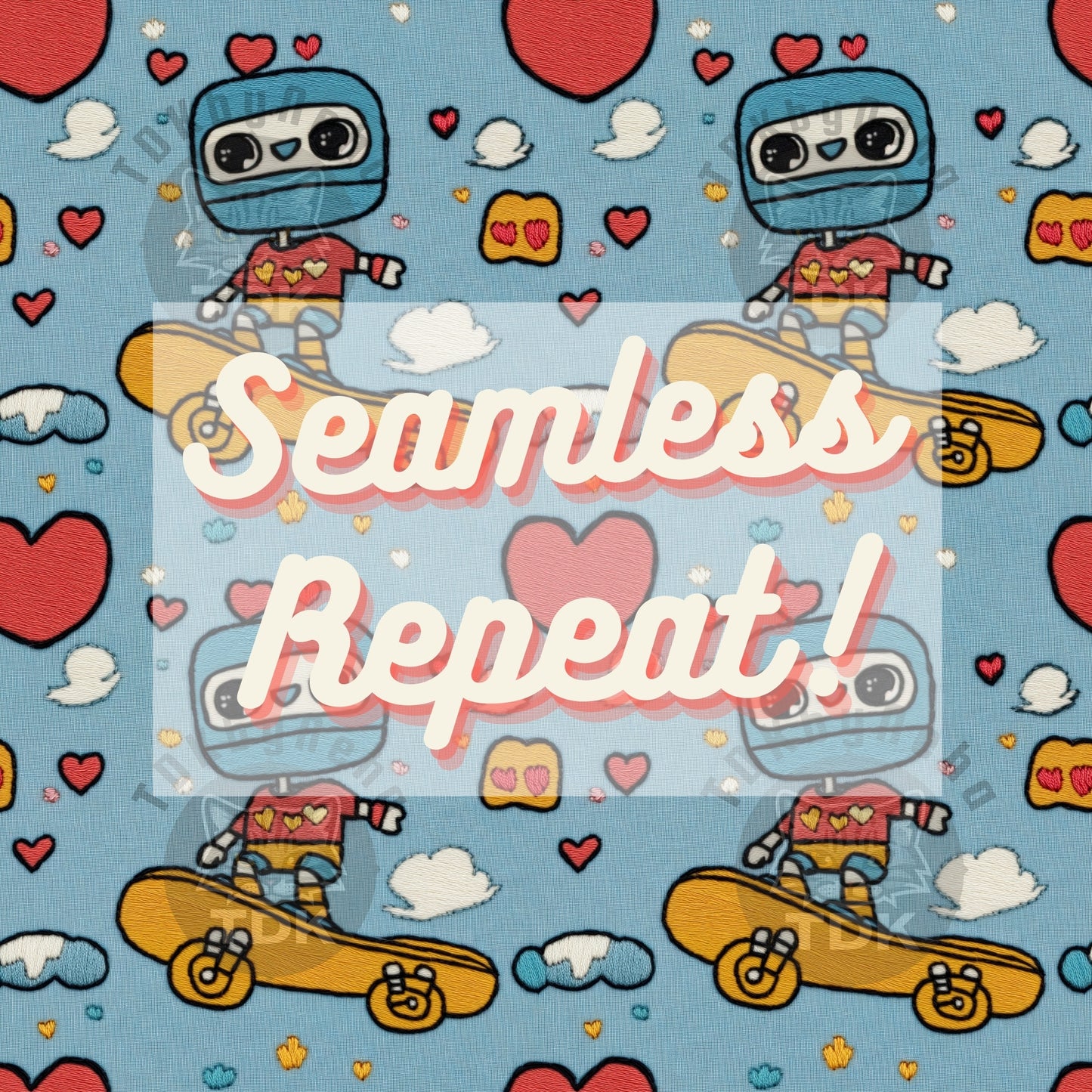 Boy Valentines Skateboard Robot Seamless JPG